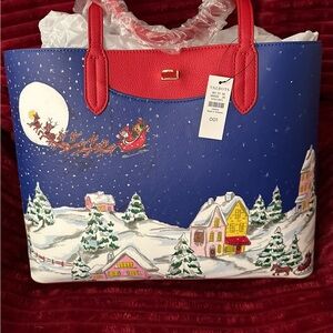 Talbots Holiday Village Blue and Red Tote
